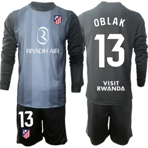 Atlético Madrid Barn Målvaktsställ 2025-26 Jan Oblak 13 Svart Långärmad Fotbollströja + Shorts