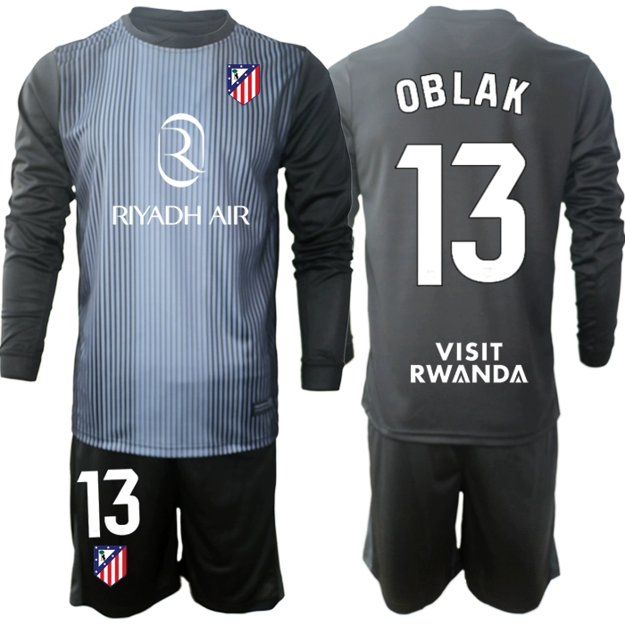 Atlético Madrid Barn Målvaktsställ 2025-26 Jan Oblak 13 Svart Långärmad Fotbollströja + Shorts 1 Atlético Madrid Barn Målvaktsställ 2025-26 Jan Oblak 13 Svart Långärmad Fotbollströja + Shorts