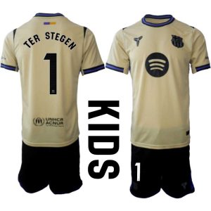 FC Barcelona Barn Bortaställ 2025/26 – Marc-André ter Stegen 1 – Kortärmad Fotbollströja + Shorts