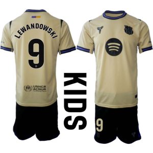 FC Barcelona Barn Bortaställ 2025/26 – Robert Lewandowski 9 – Kortärmad Fotbollströja + Shorts