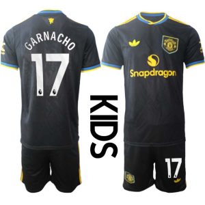 Manchester United Barn Tredjeställ 2025/26 Alejandro Garnacho #17 Kortärmad Tröja + Shorts