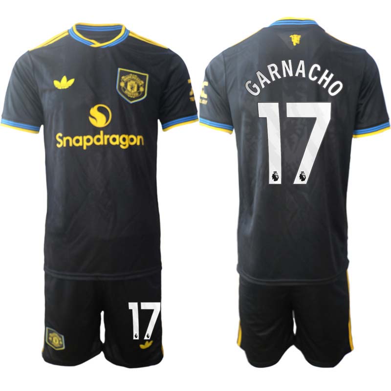 Manchester United Tredjeställ Herr 2025/26 Alejandro Garnacho #17 Kortärmad Fotbollströja + Shorts
