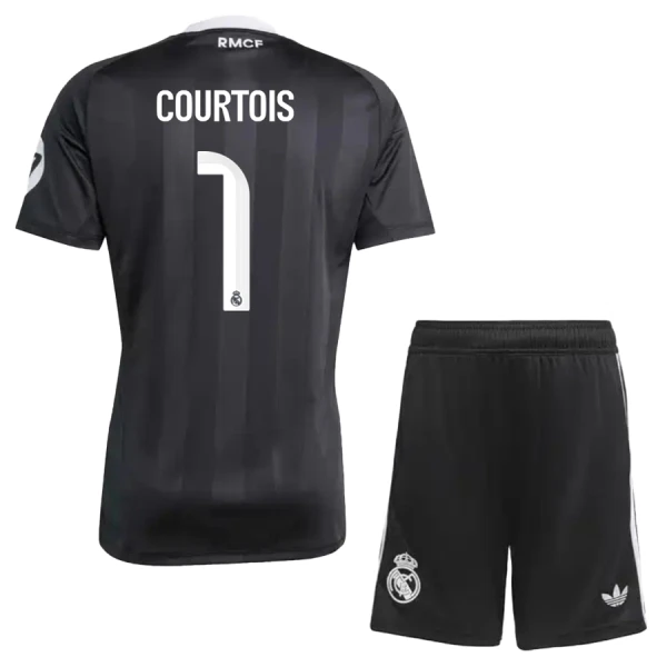Real Madrid Thibaut Courtois 1 Målvaktsställ Barn 2025-26 Svart Kortärmad Tröja + Shorts 1 Real Madrid Thibaut Courtois 1 Målvaktsställ Barn 2025-26 Svart Kortärmad Tröja + Shorts