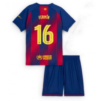 FC Barcelona Barn Hemmaställ 2025/26 Fermín López 16 Kortärmad Tröja + Shorts