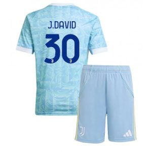 Juventus Barn Bortaställ 2025/26 Jonathan David 30 Kortärmad Tröja + Shorts