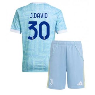 Juventus Barn Bortaställ 2025/26 Jonathan David 30 Kortärmad Tröja + Shorts