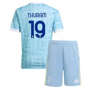 Juventus Barn Bortaställ 2025/26 Khéphren Thuram 19 Kortärmad Tröja + Shorts