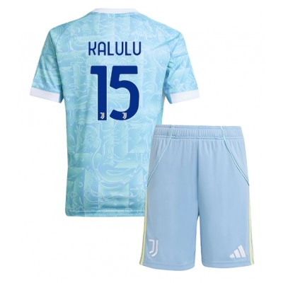 Juventus Barn Bortaställ 2025/26 Pierre Kalulu 15 Kortärmad Tröja + Shorts