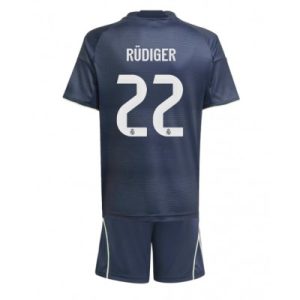 Real Madrid Barn Bortaställ 2025/26 Antonio Rüdiger 22 Kortärmad Tröja + Shorts