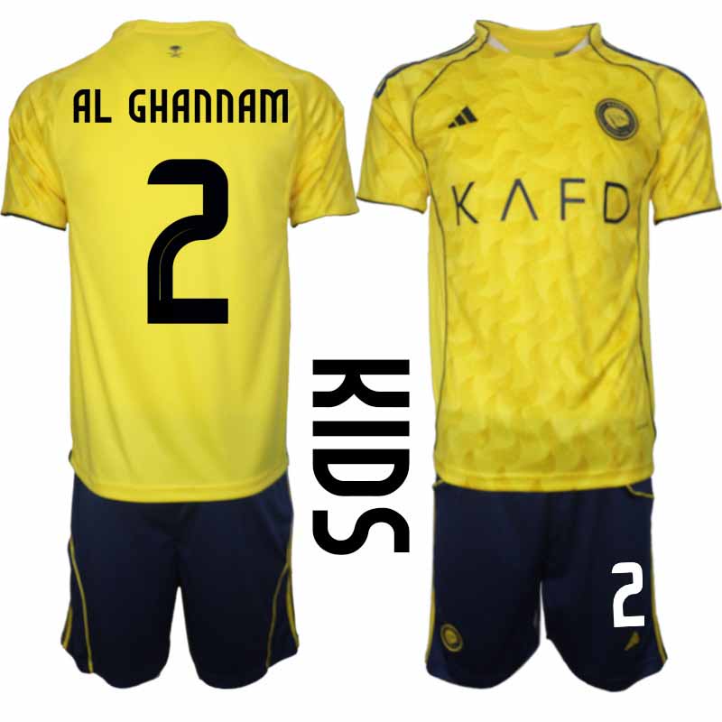 Al-Nassr Sultan Al Ghannam #2 Barn Hemmaställ 2025-26 Tröja + Shorts 1 Al-Nassr Sultan Al Ghannam #2 Barn Hemmaställ 2025-26 Tröja + Shorts
