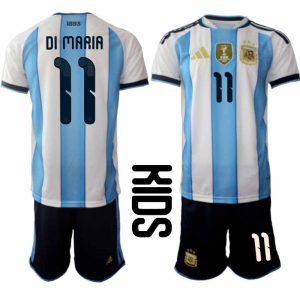 Argentina 2026 VM Hemmaställ Barn Angel Di Maria #11 Kortärmad Fotbollströja + Shorts