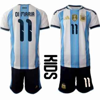 Argentina 2026 VM Hemmaställ Barn Angel Di Maria #11 Kortärmad Fotbollströja + Shorts