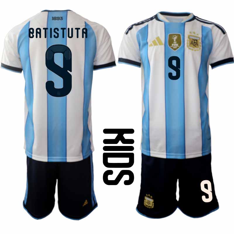 Argentina 2026 VM Hemmaställ Barn Gabriel Batistuta #9 Kortärmad Fotbollströja + Shorts 1 Argentina 2026 VM Hemmaställ Barn Gabriel Batistuta #9 Kortärmad Fotbollströja + Shorts