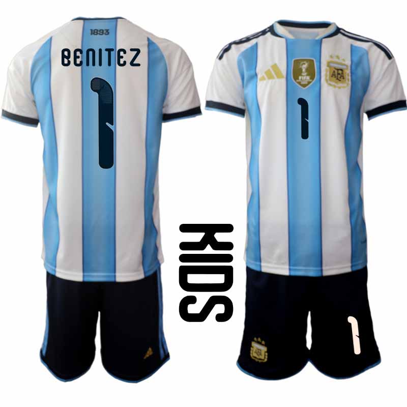 Argentina 2026 VM Hemmaställ Barn Walter Benítez #1 Kortärmad Fotbollströja + Shorts 1 Argentina 2026 VM Hemmaställ Barn Walter Benítez #1 Kortärmad Fotbollströja + Shorts