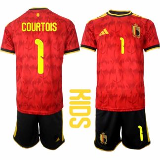 Belgien 2026 VM Hemmaställ Barn Thibaut Courtois #1 Kortärmad Fotbollströja + Shorts