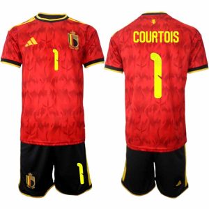 Belgien 2026 VM Hemmaställ Herr Thibaut Courtois #1 Kortärmad Fotbollströja + Shorts