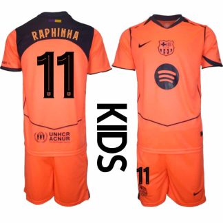 FC Barcelona Barn Tredjeställ Raphinha #11 UEFA Champions League 2025-26 Tröja + Shorts
