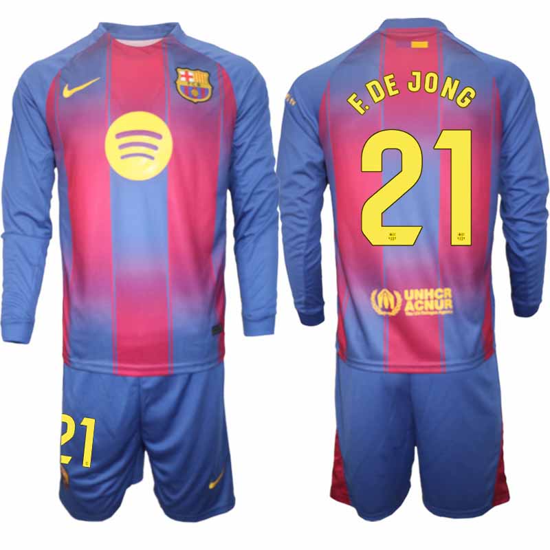FC Barcelona Herr Långärmad Hemmaställ 2025/26 Frenkie de Jong #21 Tröja + Shorts FC Barcelona Herr Långärmad Hemmaställ 2025/26 Frenkie de Jong #21 Tröja + Shorts