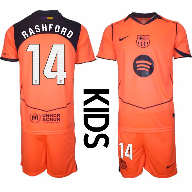 FC Barcelona Marcus Rashford #14 Barn Tredjeställ 2025-26 Tröja + Shorts
