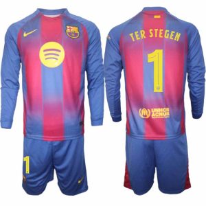 FC Barcelona UEFA Champions League Hemmaställ Herr 2025/26 – Marc-André ter Stegen #1 Långärmad Tröja + Shorts
