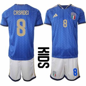 Italien 2026 VM Hemmaställ Barn Cesare Casadei #8 Tröja + Shorts