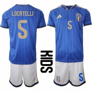 Italien 2026 VM Hemmaställ Barn Manuel Locatelli #5 Tröja + Shorts