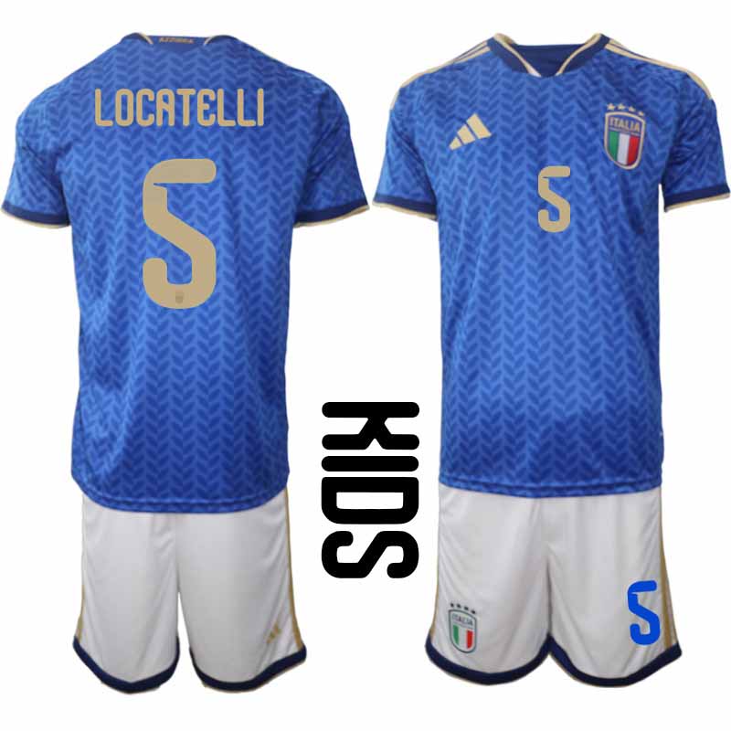 Italien 2026 VM Hemmaställ Barn Manuel Locatelli #5 Tröja + Shorts