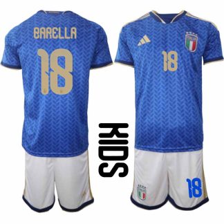 Italien 2026 VM Hemmaställ Barn Nicolo Barella #18 Tröja + Shorts
