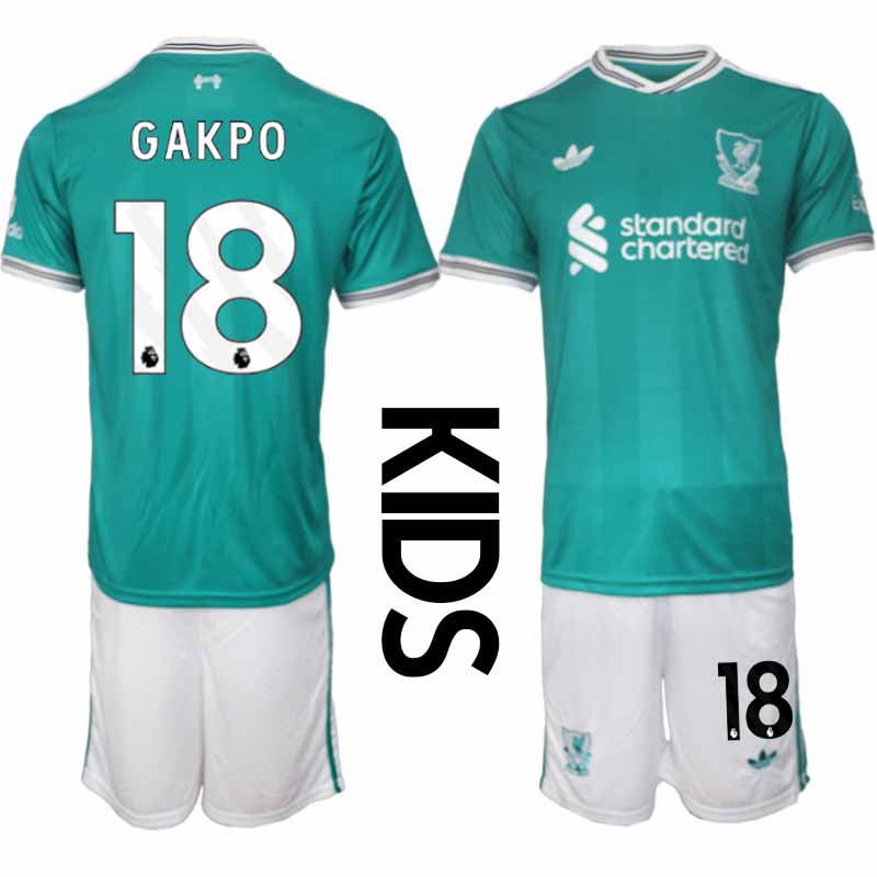 Liverpool FC Cody Gakpo #18 Barn Tredjeställ 2025-26 Tröja + Shorts 1 Liverpool FC Cody Gakpo #18 Barn Tredjeställ 2025-26 Tröja + Shorts