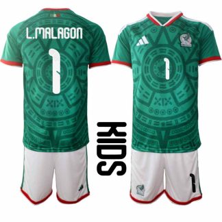 Mexiko 2026 VM Hemmaställ Barn Luis Malagon #1 Kortärmad Fotbollströja + Shorts