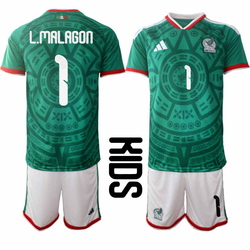 Mexiko 2026 VM Hemmaställ Barn Luis Malagon #1 Kortärmad Fotbollströja + Shorts Mexiko 2026 VM Hemmaställ Barn Luis Malagon #1 Kortärmad Fotbollströja + Shorts