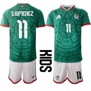 Mexiko 2026 VM Hemmaställ Barn Santiago Giménez #11 Kortärmad Fotbollströja + Shorts