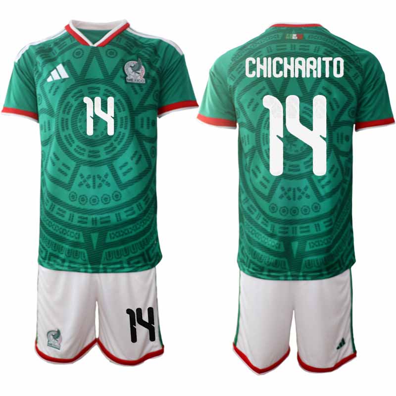 Mexiko 2026 VM Hemmaställ Herr Chicharito #14 Kortärmad Fotbollströja + Shorts 1 Mexiko 2026 VM Hemmaställ Herr Chicharito #14 Kortärmad Fotbollströja + Shorts