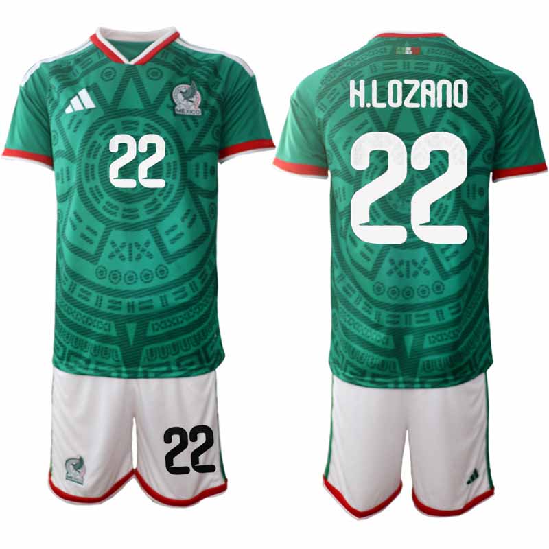 Mexiko 2026 VM Hemmaställ Herr Hirving Lozano #22 Kortärmad Fotbollströja + Shorts 1 Mexiko 2026 VM Hemmaställ Herr Hirving Lozano #22 Kortärmad Fotbollströja + Shorts