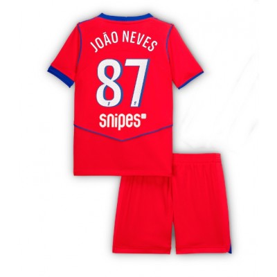 Paris Saint-Germain Barn Tredjeställ 2025/26 João Neves 87 Kortärmad Tröja + Shorts