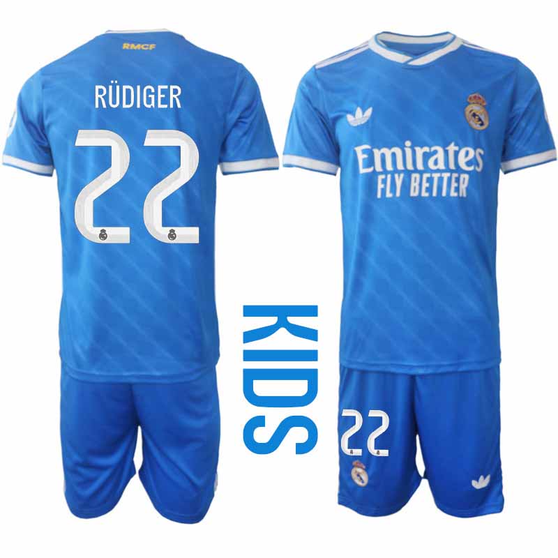 Real Madrid Antonio Rüdiger #22 Barn Tredjeställ 2025-26 Tröja + Shorts Real Madrid Antonio Rüdiger #22 Barn Tredjeställ 2025-26 Tröja + Shorts