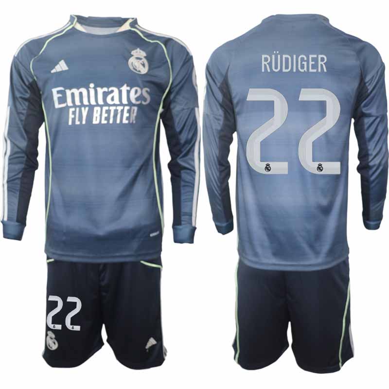 Real Madrid Antonio Rüdiger #22 Herr Långärmad Bortaställ 2025/26 Tröja + Shorts 1 Real Madrid Antonio Rüdiger #22 Herr Långärmad Bortaställ 2025/26 Tröja + Shorts