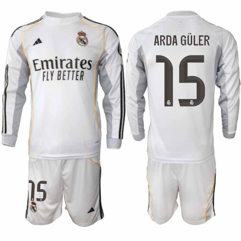 Real Madrid Arda Güler #15 Herr Långärmad Hemmaställ 2025/26 Tröja + Shorts 1 Real Madrid Arda Güler #15 Herr Långärmad Hemmaställ 2025/26 Tröja + Shorts