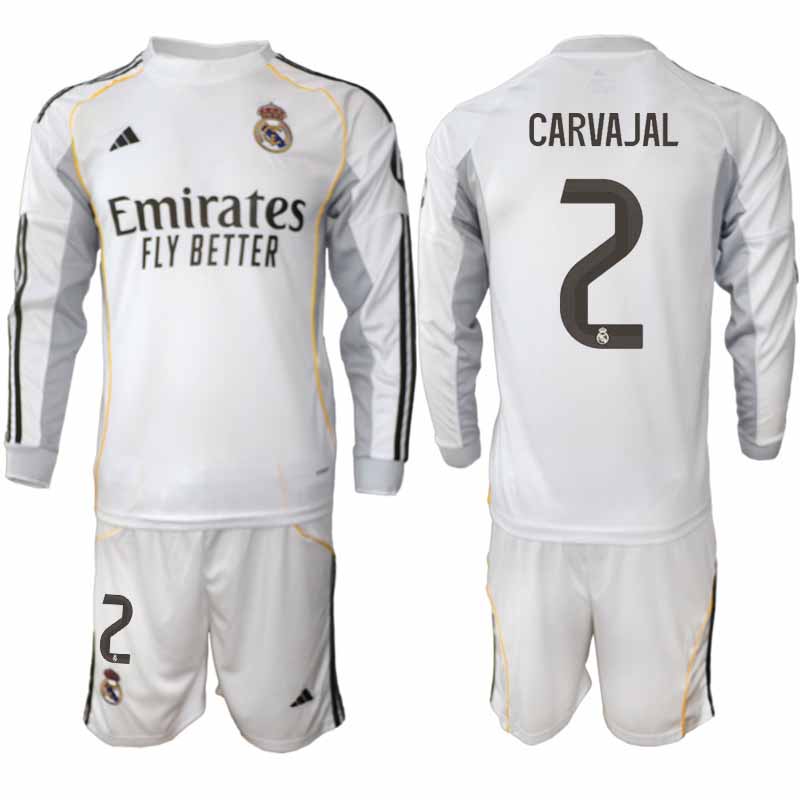 Real Madrid Dani Carvajal #2 Herr Långärmad Hemmaställ 2025/26 Tröja + Shorts 1 Real Madrid Dani Carvajal #2 Herr Långärmad Hemmaställ 2025/26 Tröja + Shorts