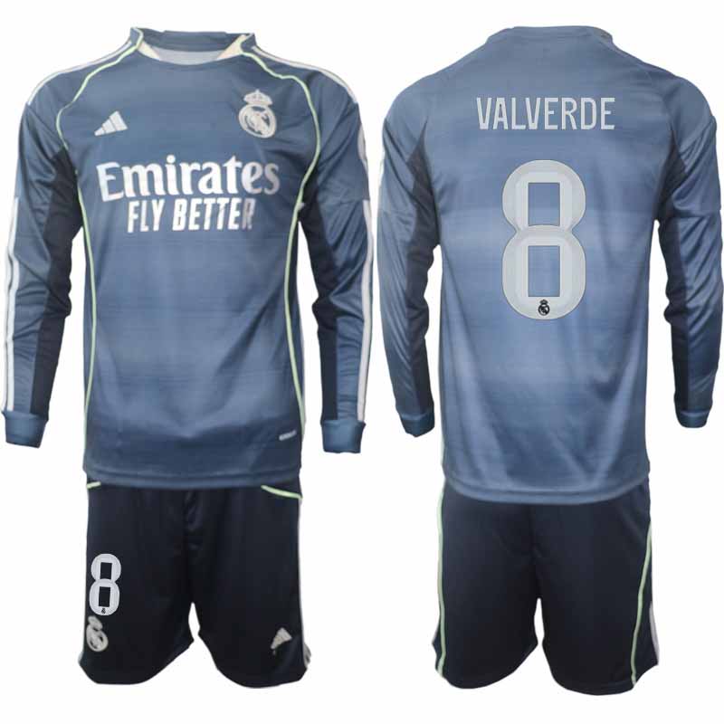Real Madrid Federico Valverde #8 Herr Långärmad Bortaställ 2025/26 Tröja + Shorts 1 Real Madrid Federico Valverde #8 Herr Långärmad Bortaställ 2025/26 Tröja + Shorts