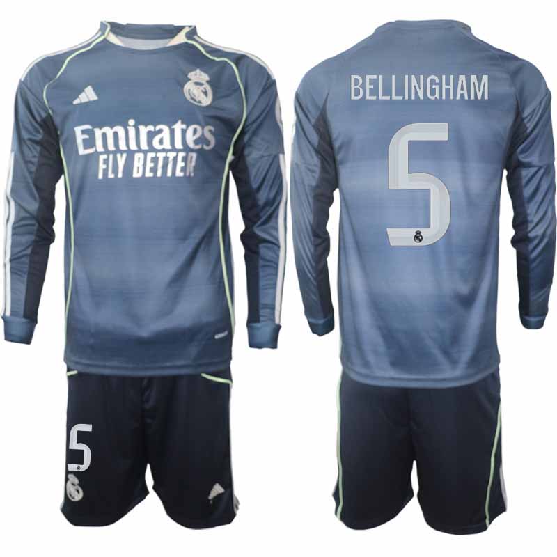 Real Madrid Jude Bellingham #5 Herr Långärmad Bortaställ 2025/26 Tröja + Shorts 1 Real Madrid Jude Bellingham #5 Herr Långärmad Bortaställ 2025/26 Tröja + Shorts
