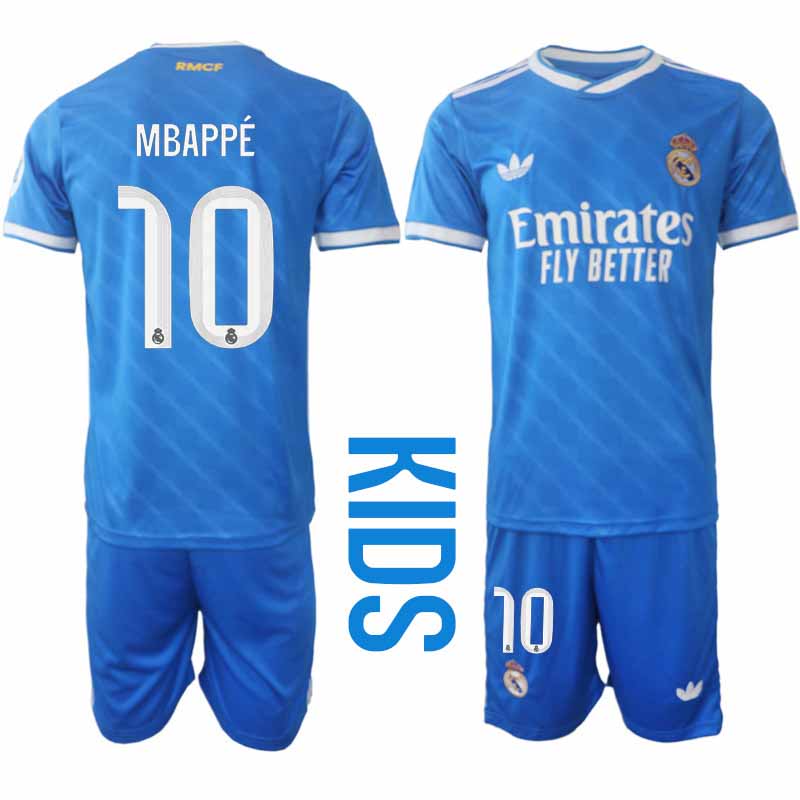 Real Madrid Kylian Mbappé #10 Tredjetröja 2025/26 Barn – Kortärmad Fotbollströja med Shorts 1 Real Madrid Kylian Mbappé #10 Barn Tredjeställ 2025-26 Tröja + Shorts