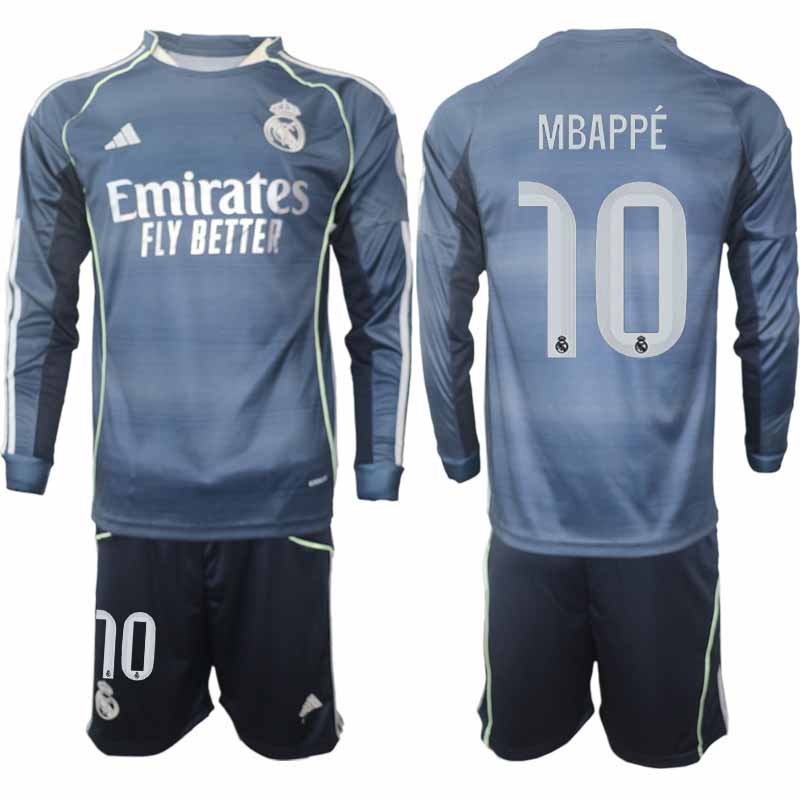 Real Madrid Kylian Mbappé #10 Herr Långärmad Bortaställ 2025/26 Tröja + Shorts 1 Real Madrid Kylian Mbappé #10 Herr Långärmad Bortaställ 2025/26 Tröja + Shorts