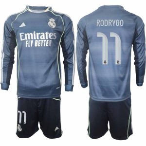 Real Madrid Rodrygo #11 Herr Långärmad Bortaställ 2025/26 Tröja + Shorts