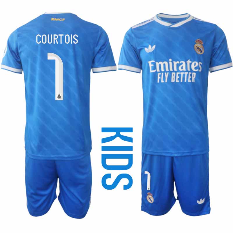 Real Madrid Thibaut Courtois #1 Barn Tredjeställ 2025-26 Tröja + Shorts 1 Real Madrid Thibaut Courtois #1 Barn Tredjeställ 2025-26 Tröja + Shorts