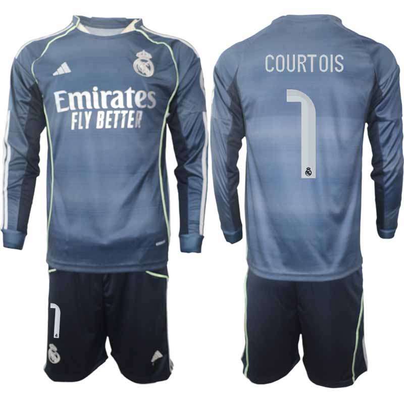Real Madrid Thibaut Courtois #1 Herr Långärmad Bortaställ 2025/26 Tröja + Shorts 1 Real Madrid Thibaut Courtois #1 Herr Långärmad Bortaställ 2025/26 Tröja + Shorts