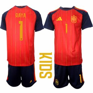 Spanien 2026 VM Hemmaställ Barn David Raya #1 Kortärmad Fotbollströja + Shorts