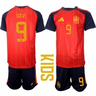 Spanien 2026 VM Hemmaställ Barn Gavi #9 Kortärmad Fotbollströja + Shorts