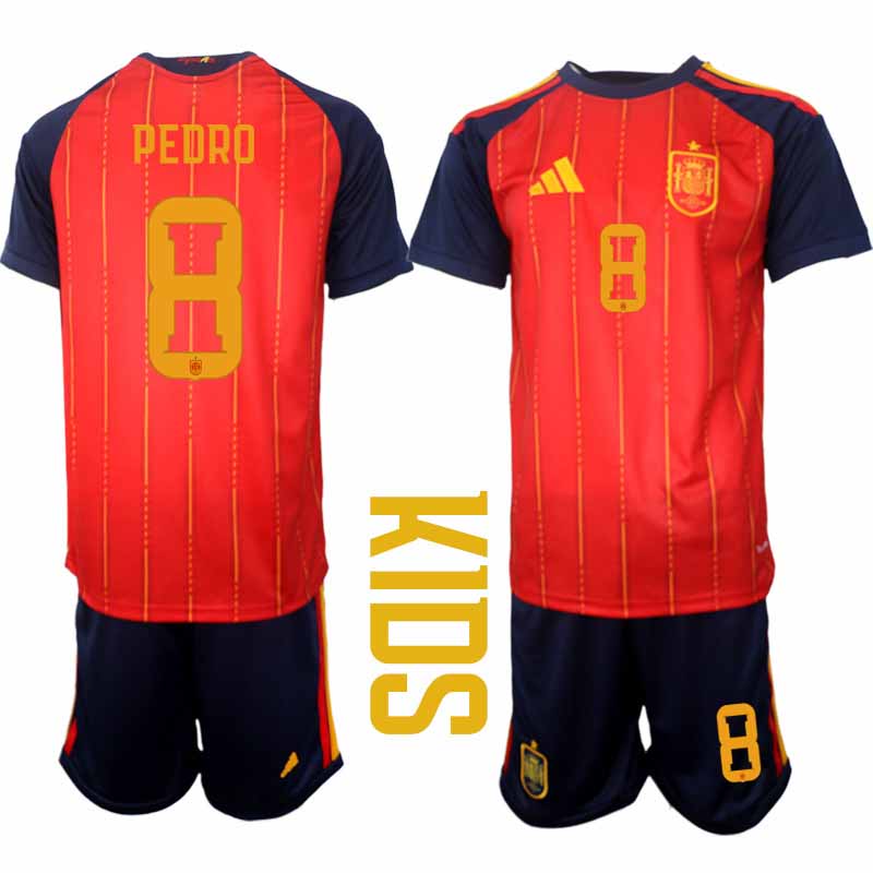 Spanien 2026 VM Hemmaställ Barn Pedro #8 Kortärmad Fotbollströja + Shorts 1 Spanien 2026 VM Hemmaställ Barn Pedro #8 Kortärmad Fotbollströja + Shorts