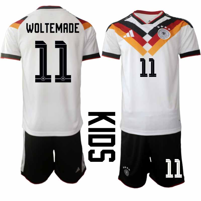 Tyskland 2026 VM Hemmaställ Barn Nick Woltemade #11 Kortärmad Tröja + Shorts 1 Tyskland 2026 VM Hemmaställ Barn Nick Woltemade #11 Kortärmad Tröja + Shorts